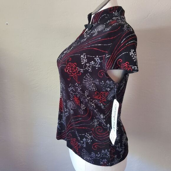 Sparkle black sliver red Cheongsam strettch top large - Picture 4 of 12